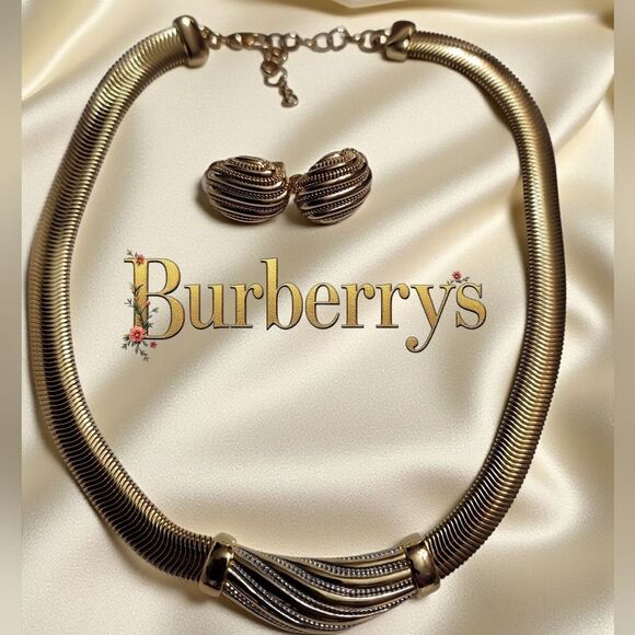 Burberry Jewelry - Burberrys Gold Tone Vintage Necklace And Earrings SET